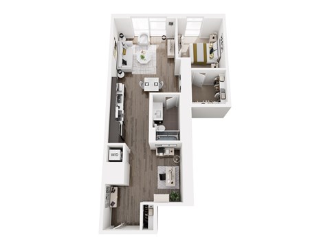 Floor plan for 1 bed, 1 bath, 913 sqft